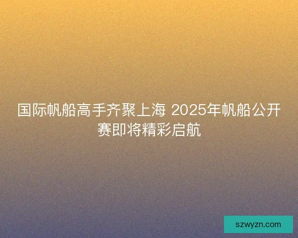 国际帆船高手齐聚上海 2025年帆船公开赛即将精彩启航